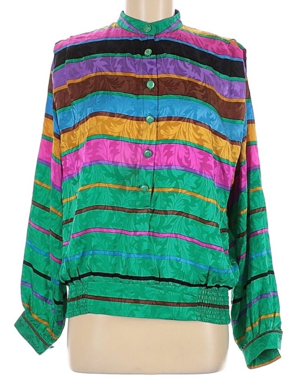Vintage-Inspired Multicolor Striped Blouse - Green